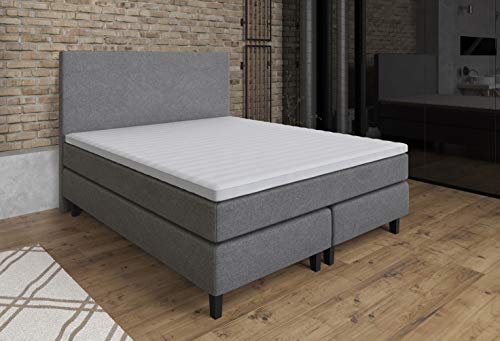 Tesla Dreams Boxspringbett 140x200 ETNA, Taschenfederkern Matratze H2/H3, MemoLUX Topper 10 cm Höhe, Unterbau Taschenfederkern, Polsterbett, Hotelbett, Grau von TESLA DREAMS Reality of Comfort