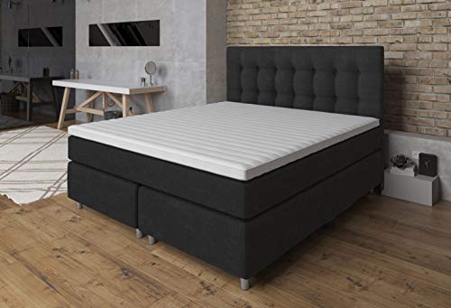 Tesla Dreams Boxspringbett 140x200 Ronda, 7 Zonen Taschenfederkern-Matratze H2/H3, Topper MemoLUX-10 cm, Unterbau Taschenfederkern, Anthrazit von TESLA DREAMS Reality of Comfort