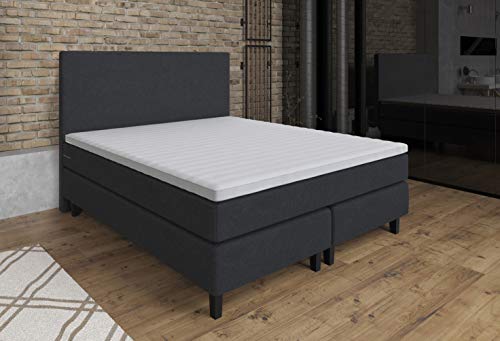 Tesla Dreams Boxspringbett 160x200 ETNA, Taschenfederkern Matratze H2/H3, MemoLUX Topper 10 cm Höhe, Unterbau Taschenfederkern, Polsterbett, Hotelbett, Anthrazit von TESLA DREAMS Reality of Comfort