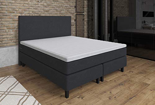 Tesla Dreams Boxspringbett 180x200 ETNA, Taschenfederkern Matratze H2/H3, Unterbau Taschenfederkern, Komfortschaum Topper, Polsterbett, Hotelbett, Anthrazit von TESLA DREAMS Reality of Comfort