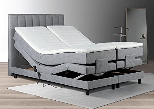 Tesla Dreams Boxspringbett 180x200 Emotion - Elektrisch verstellbare Matratze, 7 Zonen Taschenfederkern-Matratze H2/H3, Topper Kaltschaum, Grau von TESLA DREAMS Reality of Comfort