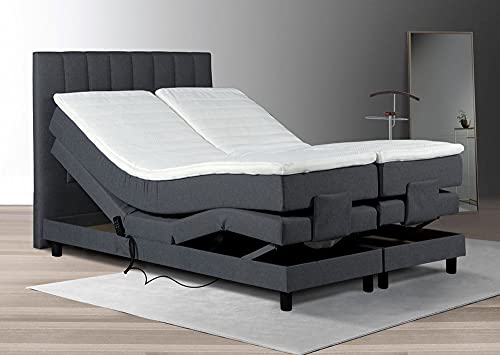 Tesla Dreams Boxspringbett 180x200 Emotion - Elektrisch verstellbare Matratze, 7 Zonen Taschenfederkern-Matratze H2/H3, Topper MemoLUX 10 cm Höhe, Anthrazit von TESLA DREAMS Reality of Comfort