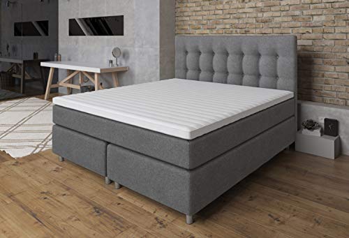 Tesla Dreams Boxspringbett 90x200 Ronda, 7 Zonen Taschenfederkern-Matratze H2/H3, gratis Montage, Topper MemoLUX-10 cm, Unterbau Taschenfederkem, Grau von TESLA DREAMS Reality of Comfort
