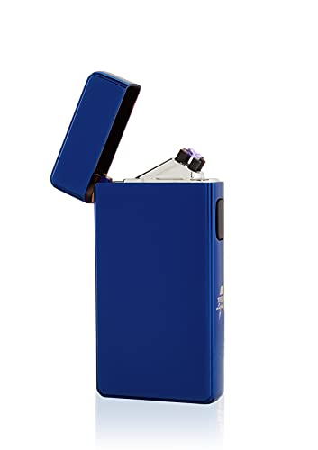 TESLA Lighter T13 Lichtbogen Feuerzeug, Plasma Double-Arc, elektronisch wiederaufladbar, aufladbar mit Strom per USB, ohne Gas und Benzin, mit Ladekabel, in edler Geschenkverpackung Blau von TESLA Lighter