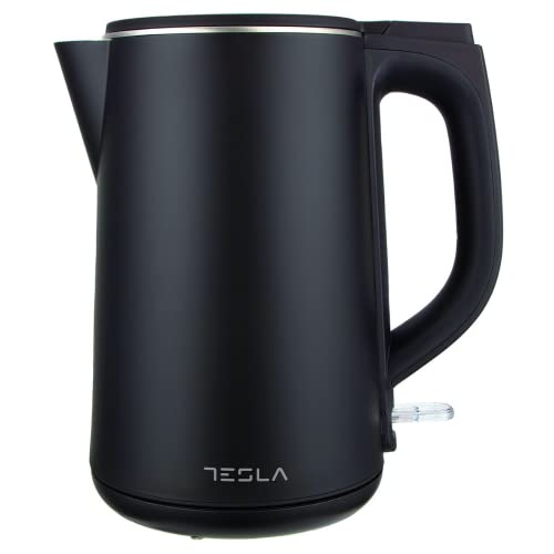 TESLA KT301BX Wasserkocher (1850-2200 W, Edelstahl-Kunststoff, 1,5 l Fassungsvermögen, STRIX-Kontor, Wasserstand innen, Ein-/Aus-Schalter, Schutz) (Schwarz-Edelstahl) von TESLA