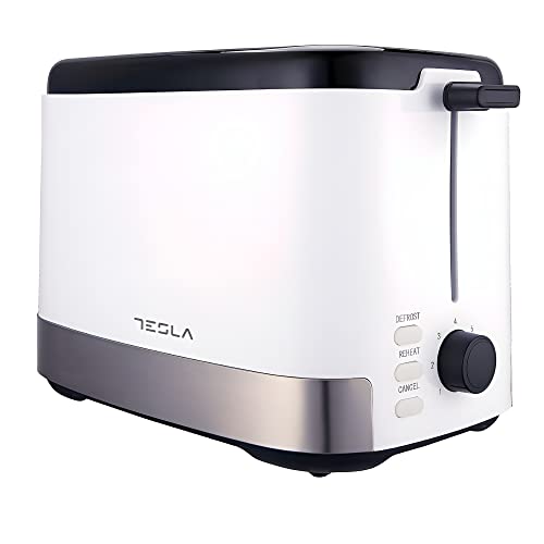 TESLA TS300BWX Toaster (800 W, 2 Scheiben, Nichrom-Draht-Heizung, herausnehmbare Krümelschublade, Auftauen, Aufwärmen) (Weiß-Inox-Schwarz) von TESLA