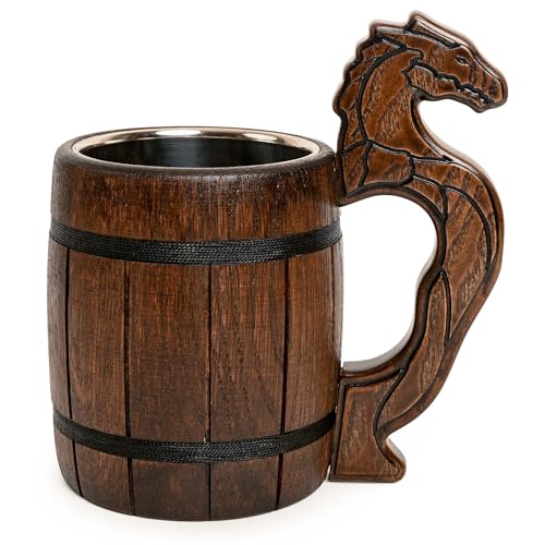 TESLYAR Wikinger Becher mit Drachengriff - Bier Geschenk 0,6 L Eichenholz Braun - Bier Mittelalter Maßkrug für Bier Liebhaber - Bierkrug mit Gravur, Wikinger Trinkbecher | Bier Geschenke für Männer TESLYAR Wikinger Becher mit Drachengriff - Bier Geschenk 0,6 L Eichenholz Braun - Bier Mittelalter Maßkrug für Bier Liebhaber - Bierkrug mit Gravur, Wikinger Trinkbecher | Bier Geschenke für Männer von TESLYAR