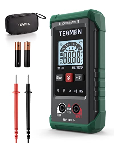 TESMEN TM-510 Digital Multimeter, 4000 Zähler Messgerät, Voltmeter mit Automatischem Messbereich, Intelligente Messung; Spannungsprüfer Misst AC/DC-Spannung, Widerstand, Durchgang – Grün von TESMEN