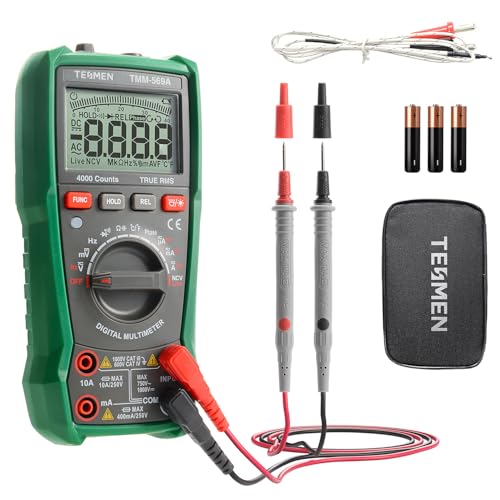 TESMEN TMM-569A Digital Multimeter TRMS 4000 Counts Ohmmeter Auto-Ranging Spannungsprüfer mit NCV DC/AC Spannung & Strom Widerstand Kontinuität Diode Kapazität Phase Temperatur Live Wire - Grün von TESMEN