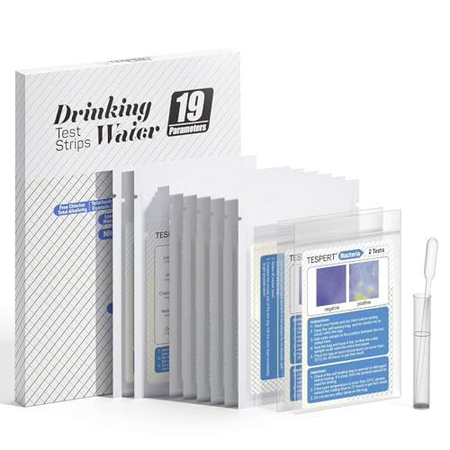 TESPERT Wassertester Trinkwasser - 102 x 19 Indikatoren Wasserteststreifen für Trinkwasser Schnelltest - Einfache Überprüfung der Wasserqualität - Wasserteststreifen mit Härte, Blei, Eisen, Kupfer von TESPERT