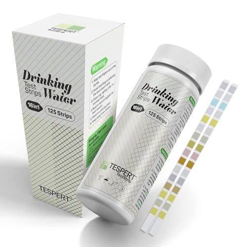TESPERT Wassertester Trinkwasser 125 x - 16 in1 Wasserteststreifen für Trinkwasser Schnelltest - Einfache Überprüfung der Wasserqualität - Wasserteststreifen mit Härte, Blei, Eisen, Kupfer von TESPERT