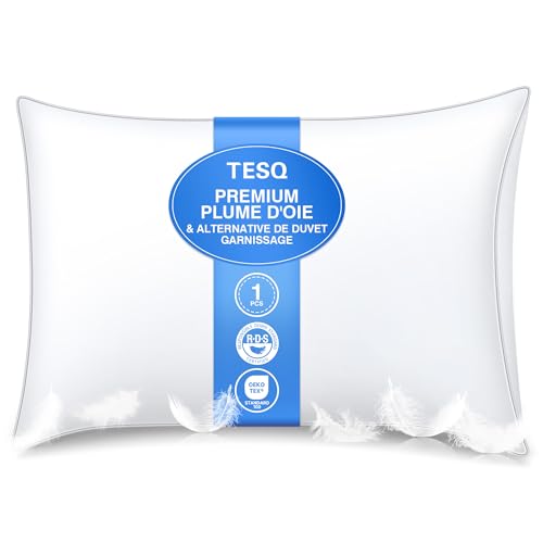 TESQ Luxuriöses Federkissen, 50 x 70 cm, mit 3-lagigem Komfort, Premium-Kissen, Daunenkissen, hygienisch, weiche Füllung, 100% Flauschiges Kissen, waschbar und umweltfreundlich TESQ Luxuriöses Federkissen, 50 x 70 cm, mit 3-lagigem Komfort, Premium-Kissen, Daunenkissen, hygienisch, weiche Füllung, 100% Flauschiges Kissen, waschbar und umweltfreundlich von TESQ