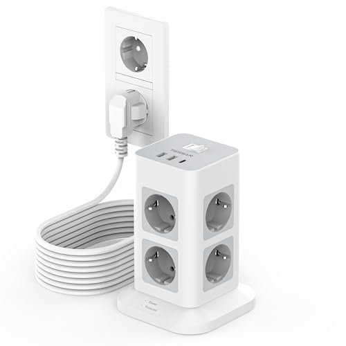 TESSAN 8 Fach Mehrfachsteckdose mit USB C, Verlängerungskabel 10 Meter, Steckdosenleiste Überspannungsschutz, 3 USB Mehrfachstecker, Verteilersteckdose mit Schalter, 3600W von TESSAN