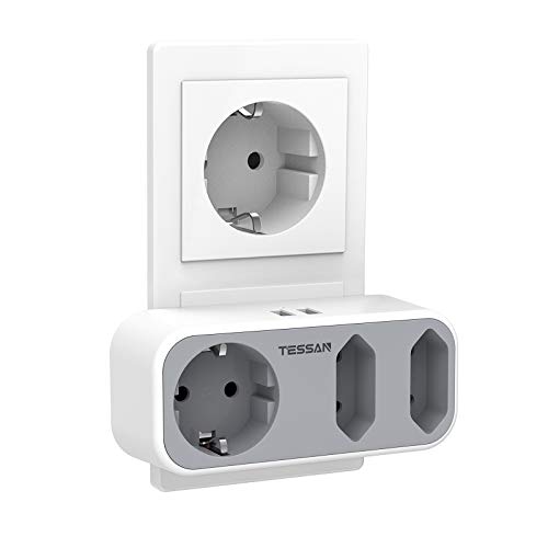 TESSAN Doppelstecker für Steckdose, 5 in 1 Mehrfachsteckdose mit 2 USB, Mehrfachstecker, Steckdosenadapter 3fach USB Ladegerät Kompatibel mit Phone, für Einschulung und Schulanfang von TESSAN