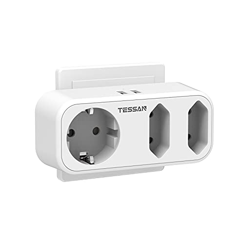 TESSAN Doppelstecker für Steckdose, USB Steckdose mit 2 USB, 5 in 1 Steckdosenadapter Mehrfachsteckdose 3Fach Mehrfachstecker für Steckdose mit USB Ladegerät Steckdosenverteiler Dreifachstecker, Weiß von TESSAN