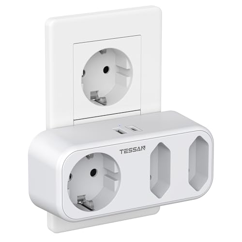 TESSAN Doppelstecker für Steckdose, Mehrfachsteckdose mit USB C, 3600W Mehrfachstecker für Steckdose, Steckdosenadapter 3fach, USB Mehrfachstecker passend für Büro, Mehrfachsteckdose ohne Kabel Weiß von TESSAN
