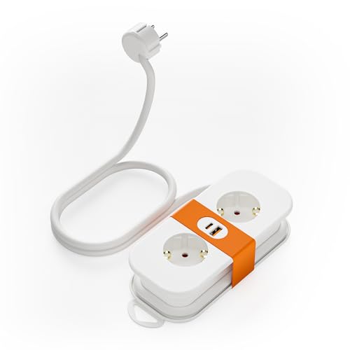 TESSAN 2 Fach Steckdosenleiste Flachstecker, Mehrfachsteckdose mit 1 USB C und 1 USB, 3680W Mehrfachstecker mit 20W USB, Verlängerungskabel 1,4M mit Veranstalter Band, Reisen Verteilersteckdose von TESSAN