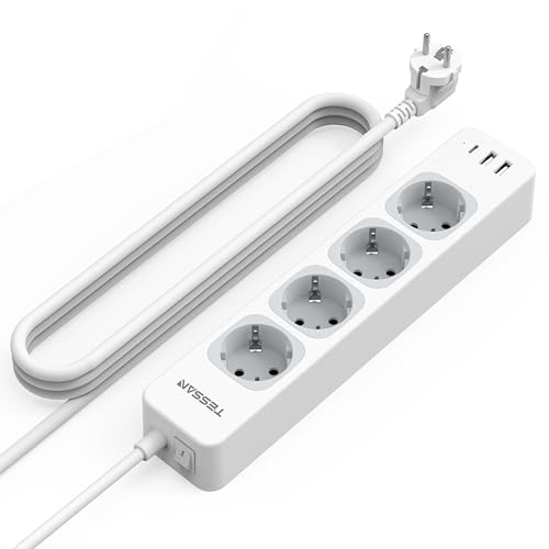 TESSAN 4 Fach Mehrfachsteckdose mit USB C und 2 USB A, 7 in 1 Steckdosenleiste Verlängerungskabel 2M, Mehrfachstecker mit Schalter, 3600W Verteilersteckdose Steckerleiste, Mehrfachsteckdose mit USB von TESSAN