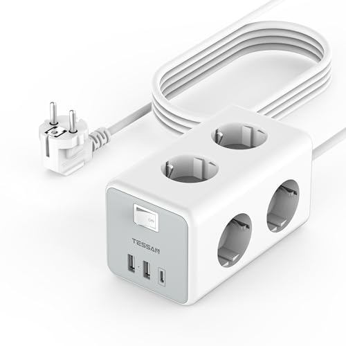 TESSAN 6 Fach Mehrfachsteckdose mit USB C, Verlängerungskabel 5M Verteilersteckdose, Steckdosenleiste mit 3 USB, 9 in 1 Steckerleiste mit Schalter, Steckdosenwürfel Wandmontage, Mehrfachstecker 3600W von TESSAN