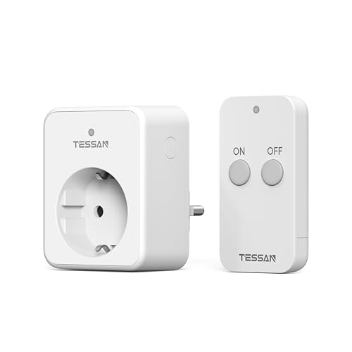 TESSAN Funksteckdosen mit Fernbedienung 30,5M, 3600W Stecker mit Fernbedienung, Platzsparende Steckdose, Schaltbare Funksteckdose Steckdose für Lampe und Haushaltsgeräte, Weiß von TESSAN