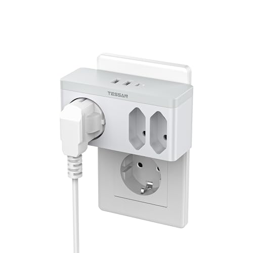 TESSAN Mehrfachstecker für Steckdose, Mehrfachsteckdose mit USB C 15W Schnellladung, USB Steckdosenadapter 3600W, 6 in 1 Steckdosenverteiler mit 1 USB C und 2 USB A, Doppelstecker für Steckdose, Weiß von TESSAN