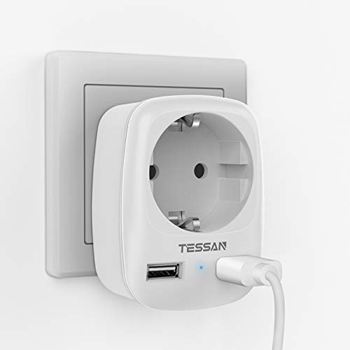 TESSAN USB Steckdose, 3600W Mehrfachstecker mit USB, Steckdosenadapter mit 2 USB, 3 in 1 Schuko Steckdose mit USB für Zuhause, Mehrfachstecker für Steckdose Kompatibel für Phone, Pad, Weiß von TESSAN