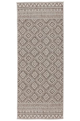 TESSO LIVING In- & Outdoor Kurzflor Teppich, rutschfest, Balkon Terrasse Küchenteppich, Boho Ethno -Beige - 80cm x 220cm - UV- und Witterungsbeständig, Moderner Teppich von TESSO LIVING