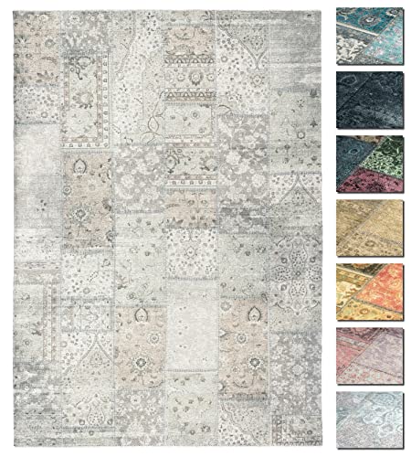 TESSO LIVING Kelim Patchwork Teppich Wohnzimmer Sand 155 X 225 cm, Moderner Kurzflor Teppich, Super Soft, Formen verfügbar von TESSO LIVING