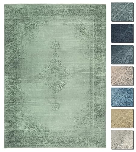 Kelim Vintage Teppich Wohnzimmer Grün 120 X 160 cm - Moderner Kurzflor Teppich - Super Soft von TESSO LIVING