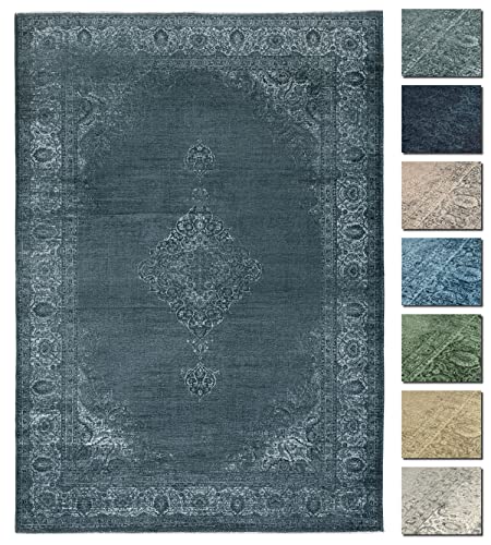 TESSO LIVING Kelim Vintage Teppich Laufer Holzkohle Grau 155 X 225 cm, Waschbar Boho Teppich Super Soft, Moderner Kurzflor Teppich von TESSO LIVING