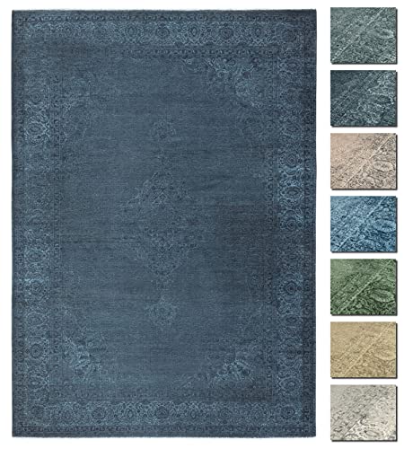 Kelim Vintage Teppich Laufer Blau 155 X 225 cm, Waschbar Boho Teppich Super Soft, Moderner Kurzflor Teppich von TESSO LIVING