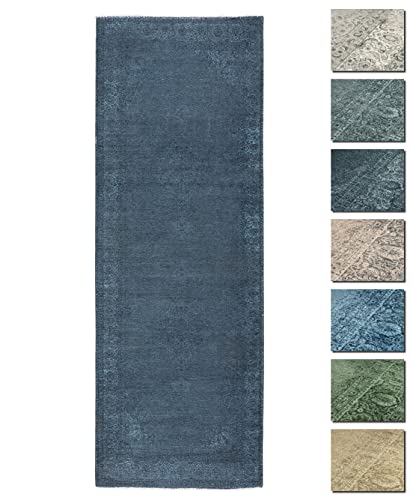 TESSO LIVING Kelim Vintage Teppich Wohnzimmer Blau 80 X 195 cm, Waschbar Boho Teppich Super Soft, Moderner Kurzflor Teppich von TESSO LIVING