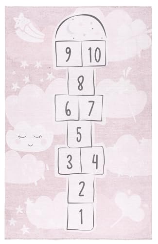 Kinderteppich Rosa mit Hinkelspiel 195 x 280 cm – Waschbar & rutschfest – Weicher Spielteppich für Mädchenzimmer - Schlafzimmer Teppich von TESSO LIVING