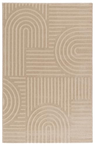 Kurzflor Teppich, Läufer, Wohnzimmer, Boho Geometrisch -Beige - 80cm x 150cm - Moderner Superweicher Teppich von TESSO LIVING