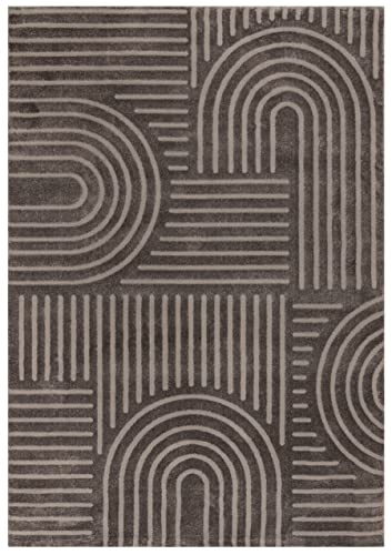Kurzflor Teppich, Läufer, Wohnzimmer, Boho Geometrisch - Grau - 80cm x 150cm - Moderner Superweicher Teppich von TESSO LIVING