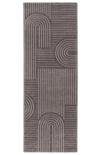 TESSO LIVING Kurzflor Teppich, Läufer, Wohnzimmer, Boho Geometrisch -Grau - 80cm x 220cm - Moderner Superweicher Teppich von TESSO LIVING