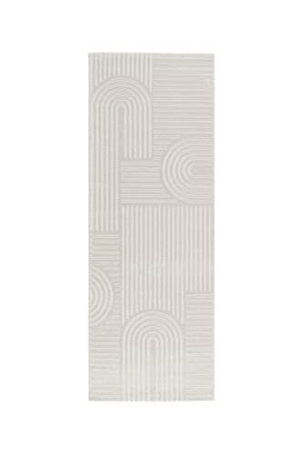 Kurzflor Teppich, Läufer, Wohnzimmer, Boho Geometrisch -Weiß - 80cm x 220cm - Moderner Superweicher Teppich von TESSO LIVING