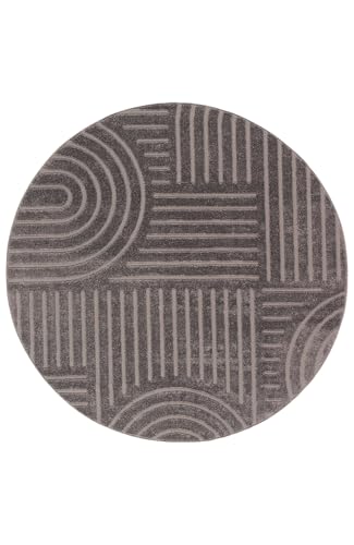Kurzflor Teppich, Rund, Wohnzimmer, Boho Geometrisch -Grau - Ø160 cm (rund) - Moderner Superweicher Teppich von TESSO LIVING