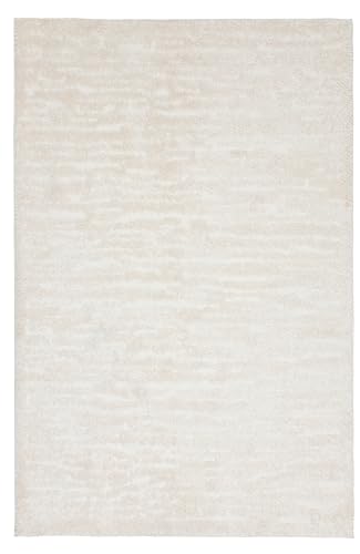 TESSO LIVING Hochflor Wohnzimmer - 80cm x 220cm - Einfarbig Weiß - Linien Hochtief-Muster - 3D-Effect - Shaggy Teppich Schlafzimmer, Boho, Scandi von TESSO LIVING