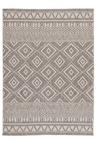 In- & Outdoor Kurzflor Teppich, rutschfest, Balkon Terrasse Küchenteppich, Boho Ethno -Beige - 120cm x 160cm - UV- und Witterungsbeständig, Moderner Teppich von TESSO LIVING