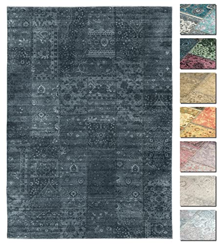 Kelim Patchwork Teppich Holzkohle 155 X 225 cm - Maschinenwaschbar - Moderner Kurzflor Wohnzimmer Teppich - Super Soft von TESSO LIVING