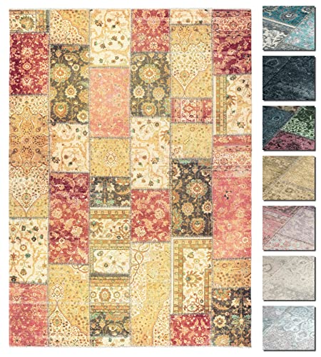 Kelim Patchwork Teppich Rot 195 X 280 cm - Maschinenwaschbar - Moderner Kurzflor Wohnzimmer Teppich - Super Soft von TESSO LIVING