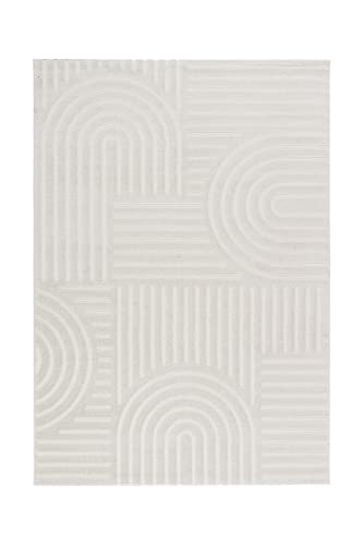 TESSO LIVING Kurzflor Teppich, Wohnzimmer, Boho Geometrisch -Weiß - 120cm x 160cm - Moderner Superweicher Teppich von TESSO LIVING