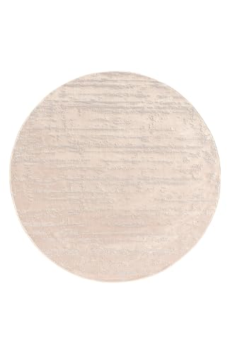 Kurzflor Teppich Wohnzimmer Beige Rund 120 cm, Moderner Kurzflor Teppich, Super Soft von TESSO LIVING