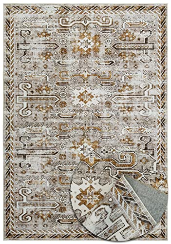 TESSO LIVING Vintage Oriental Teppich - Weich - Maschinenwaschbar - rutschfest - Premium Polyester Fasern - Beige - 160cm x 230cm von TESSO LIVING