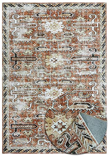 TESSO LIVING Vintage Oriental Teppich - Weich - Maschinenwaschbar - rutschfest - Premium Polyester Fasern - Terrakotta - 120cm x 160cm von TESSO LIVING