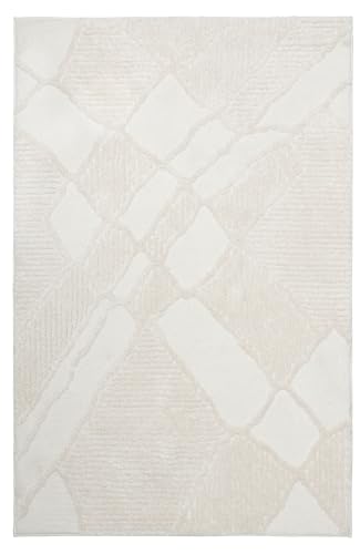 Tesso Living Weicher Hochflor Teppich im Vintage-Look – 80 × 150 cm – Weiß Shaggy-Design mit Berbermuster – Boho & Scandi Stil – ideal für Wohnzimmer & Schlafzimmer von TESSO LIVING