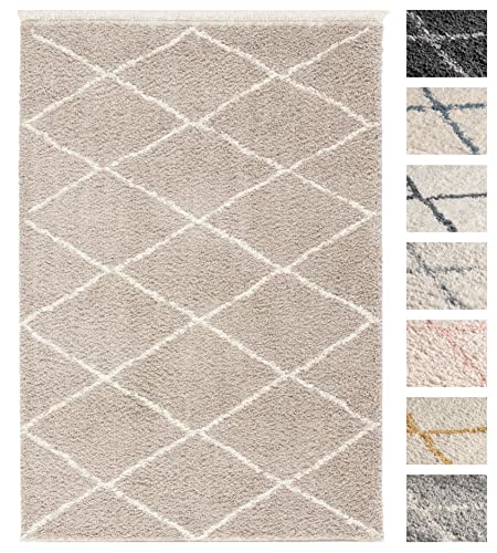 Wohnzimmer Hochflor Teppich 155 x 230 Beige Diamantmuster, Super Soft Moderner Shaggy Teppich Wohnzimmer Hochflor Teppich 155 x 230 Beige Diamantmuster, Super Soft Moderner Shaggy Teppich von TESSO LIVING