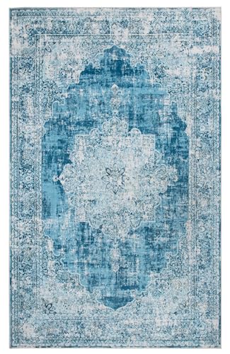 TESSO LIVING Vintage Teppich - Weich - Maschinenwaschbar - rutschfest - Premium Polyester Fasern - Blau - 120cm x 160cm von TESSO LIVING