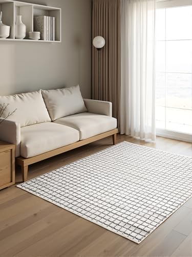 TESSO LIVING Wohnzimmerteppich - Weich & gemütlich - 160cm x 220cm - Weiß-Anthrazit - 3D Effect - Schlafzimmerteppich, Boho, Scandi von TESSO LIVING